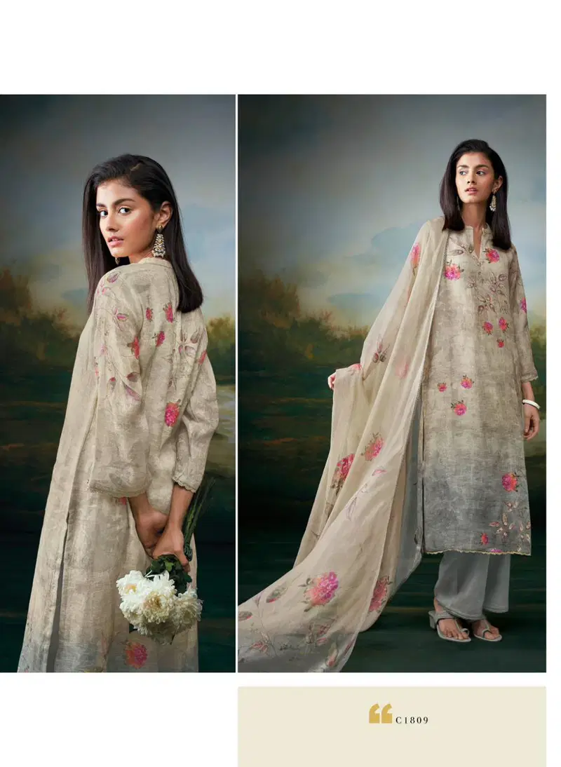 Harlett By Ganga Heavy Pure Linen Printed Dress Material Wholesalers In Delhi